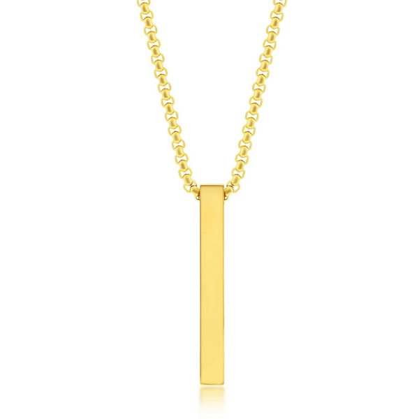 Stainless Steel Vertical Bar Necklace - Gold Plated