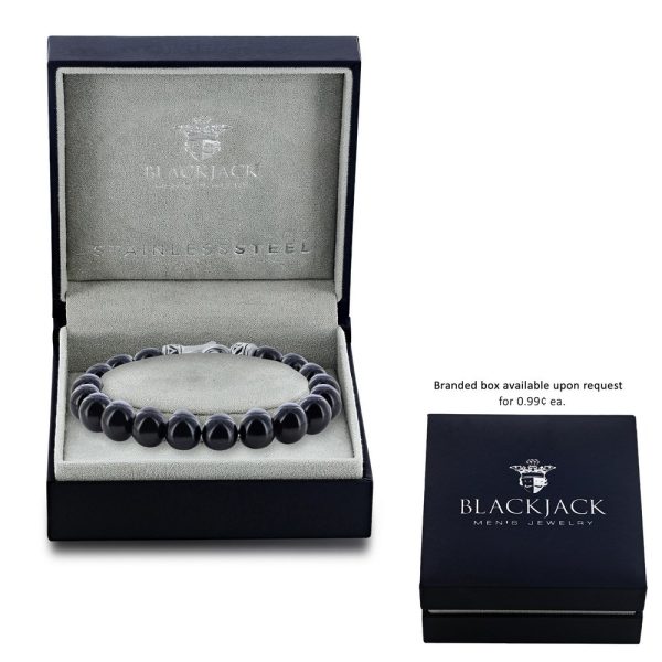 Stainless Steel 10mm Bead Bracelet - Genuine Onyx