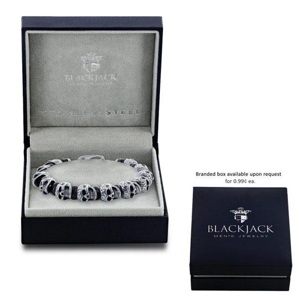 Stainless Steel Genuine Onyx Skull Bracelet