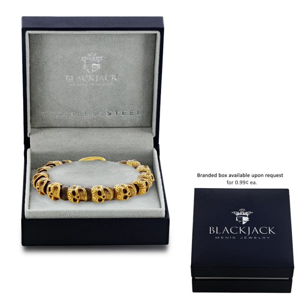 Stainless Steel Genuine Tiger Eye Beads Skull Bracelet - Gold Plated
