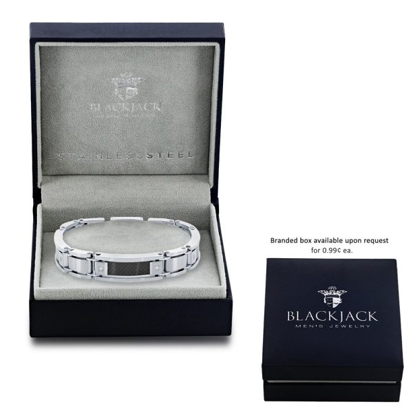 Stainless Steel Black Carbon Fiber Brushed and Polished Link Bracelet