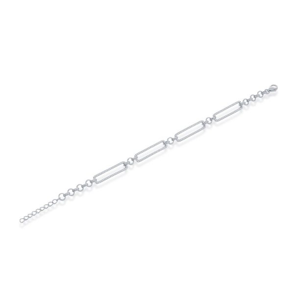 Sterling Silver, CZ Paperclip Bracelet - Gold Plated