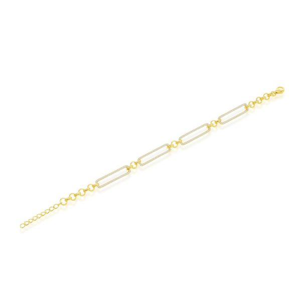 Sterling Silver, CZ Paperclip Bracelet
