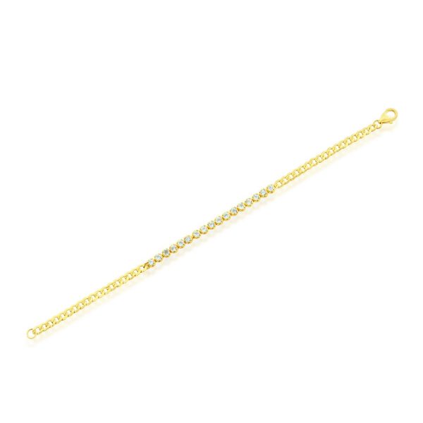 Sterling Silver 4mm Prong-Set Round B-T Gem, Chain Bracelet - Gold Plated