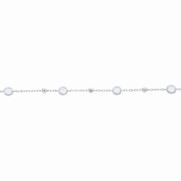 Sterling Silver, Bezel-Set CZ & Bead Bracelet - White