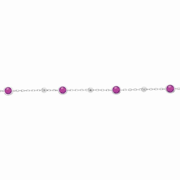 Sterling Silver, Bezel-Set CZ & Bead Bracelet - Ruby
