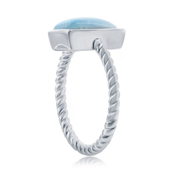 Sterling Silver Rectangle Larimar Rope Design Band Ring