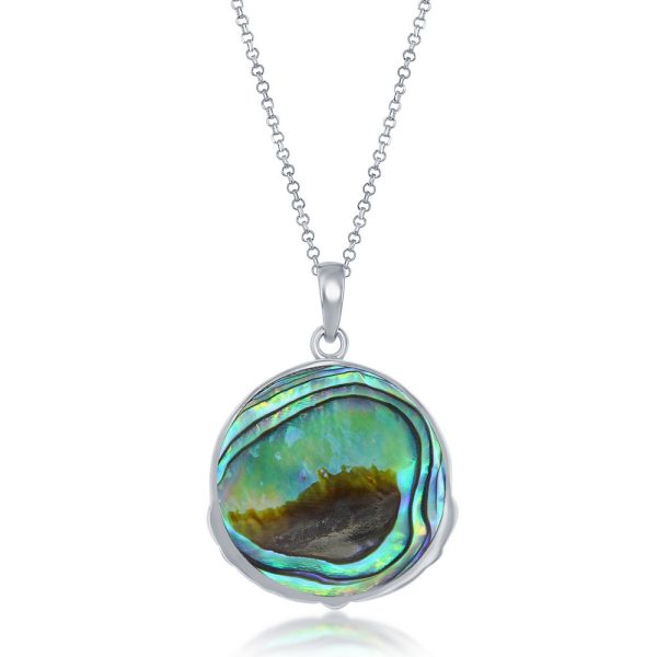 Sterling Silver Round Claddagh Pendant w/Chain - Abalone