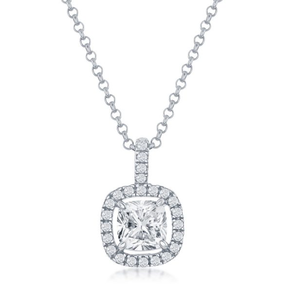 Sterling Silver White CZ Square Pendant