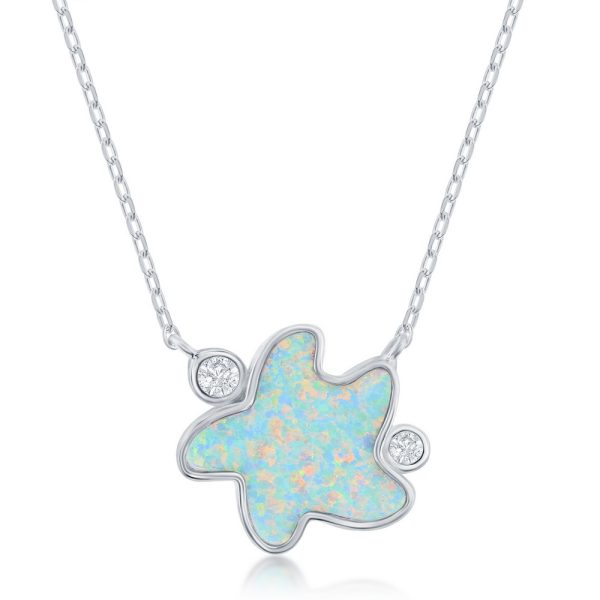 Sterling Silver White Inaly Opal & CZ Starfish Necklace