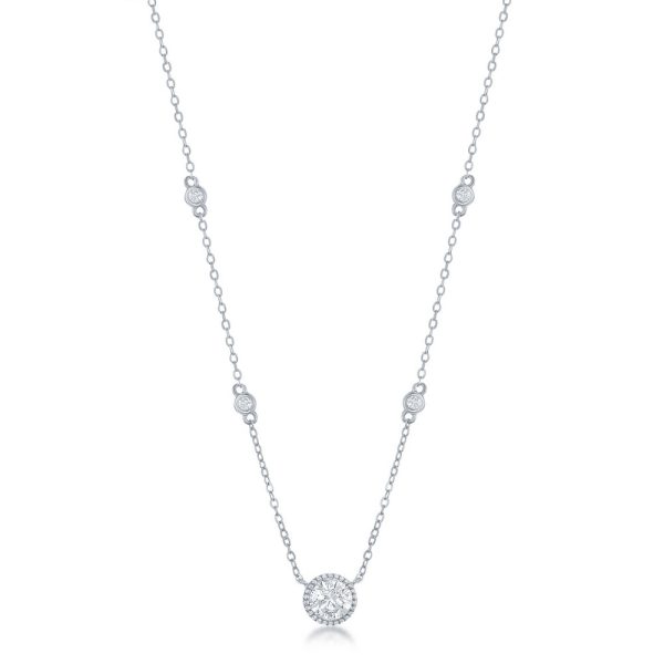 Sterling Silver, Round CZ Station Necklace
