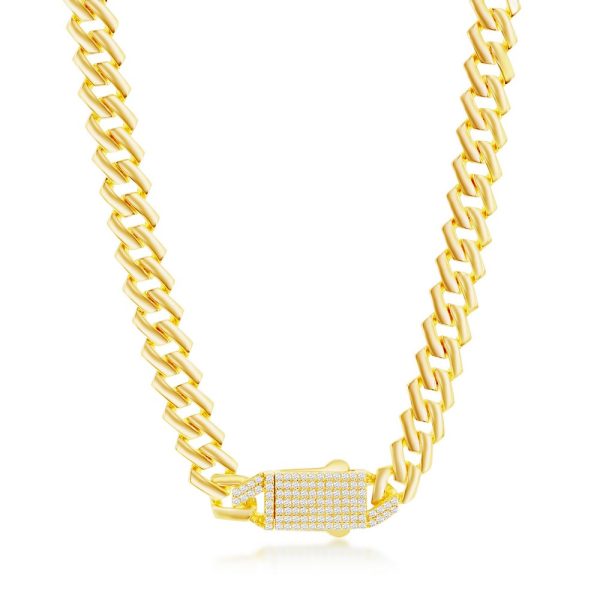 Sterling Silver 9mm Monaco Bracelet, CZ Lock - Gold Plated