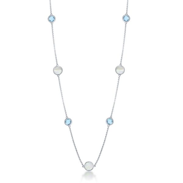 Sterling Silver Alternating Round Blue Topaz & MOP Necklace