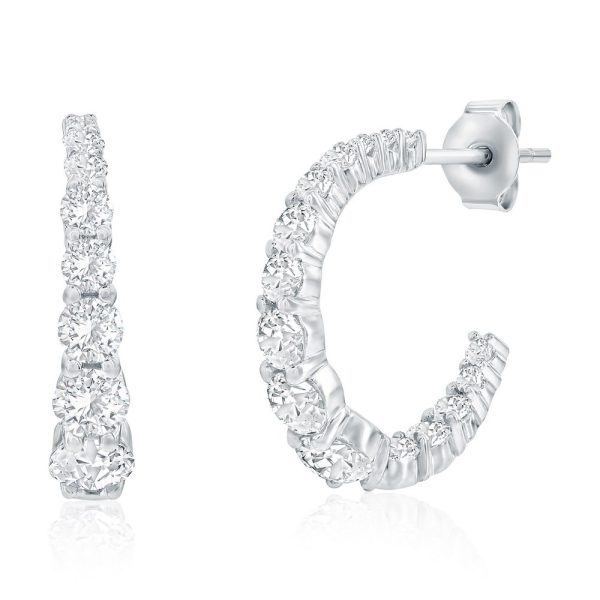 Sterling Silver, Graduating CZ Inside-Outside Hoop Earrings