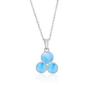Sterling Silver, Triple Cluster Larimar Pendant